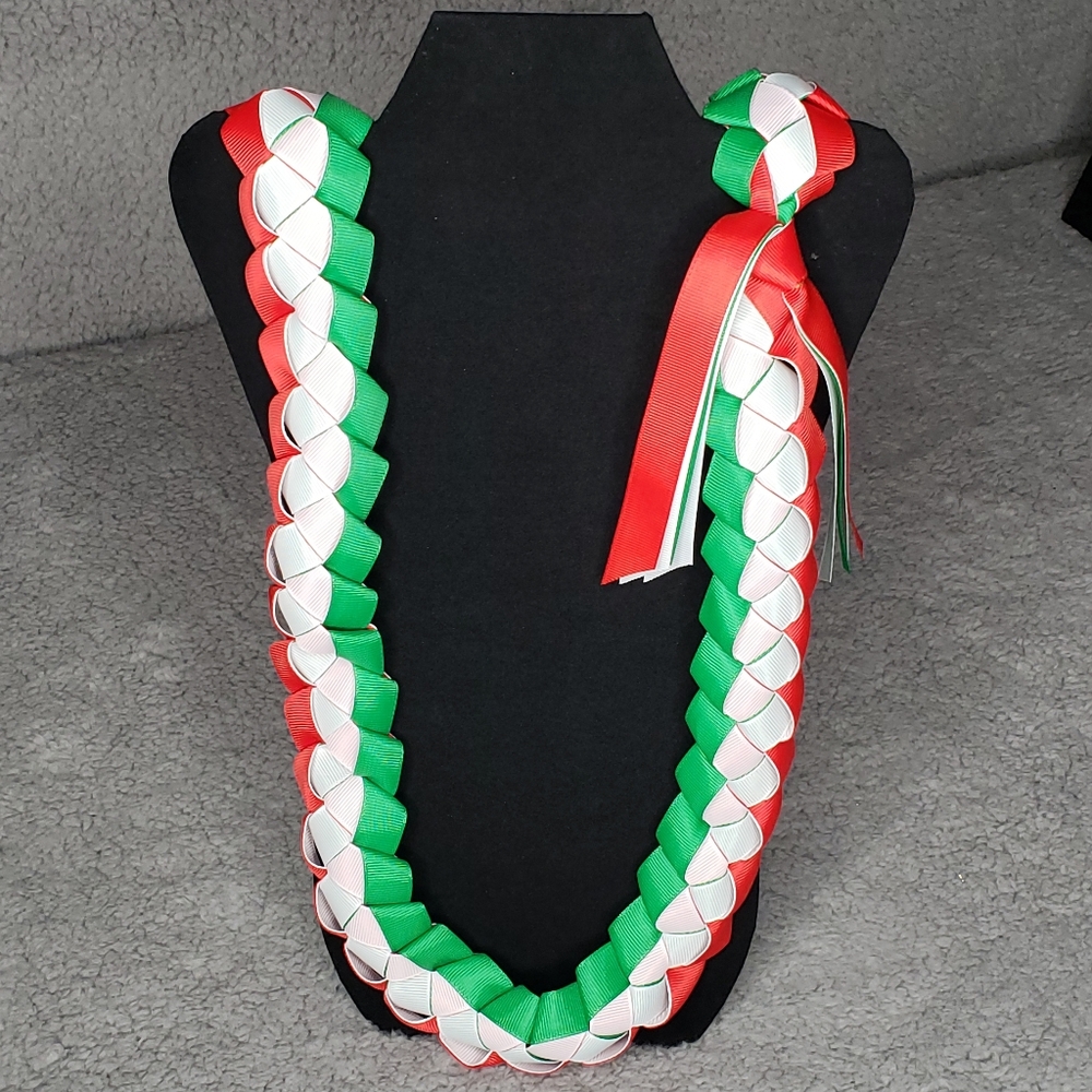 Lei (4 Ribbons) Red, White, & Green 20-inches. Mexico, Italy, Hungary